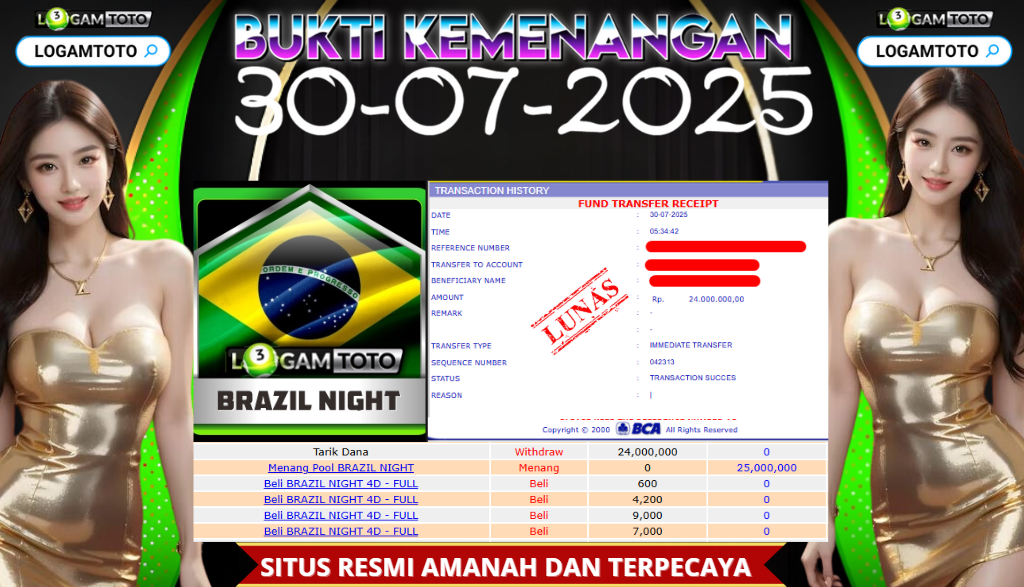 SELAMAT KEPADA MEMBER SETIA LOGAMTOTO BERHASIL JACKPOT DI PERMAINAN TOGEL BRAZIL NIGHT